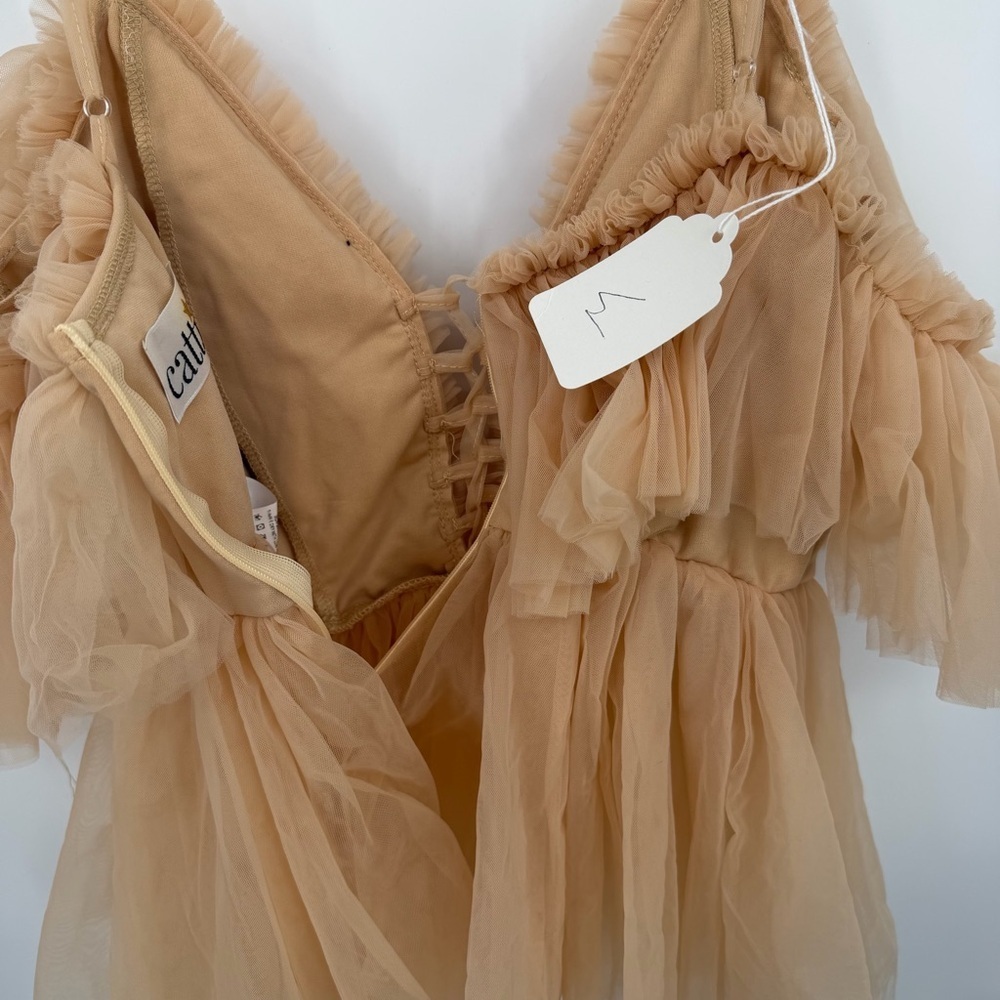 NWT Elegant Boho Ruffle Nude Mesh Corset Lace Up Top - Picture 5 of 8